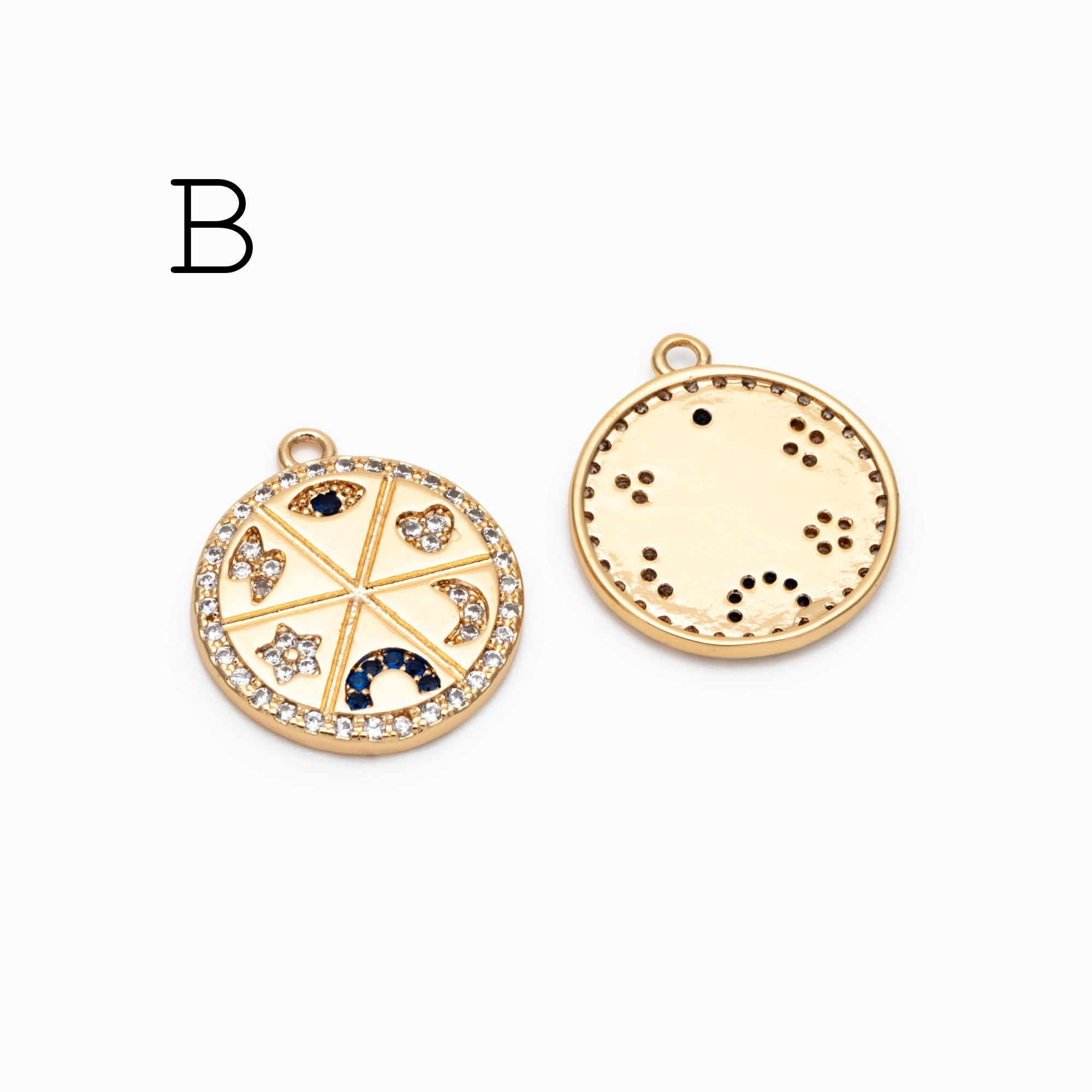 4pcs Gold/ Silver Talisman Charm, lucky charm, Lucky Medallion Pendant for Necklace Jewelry Making Supply (GB-1766)